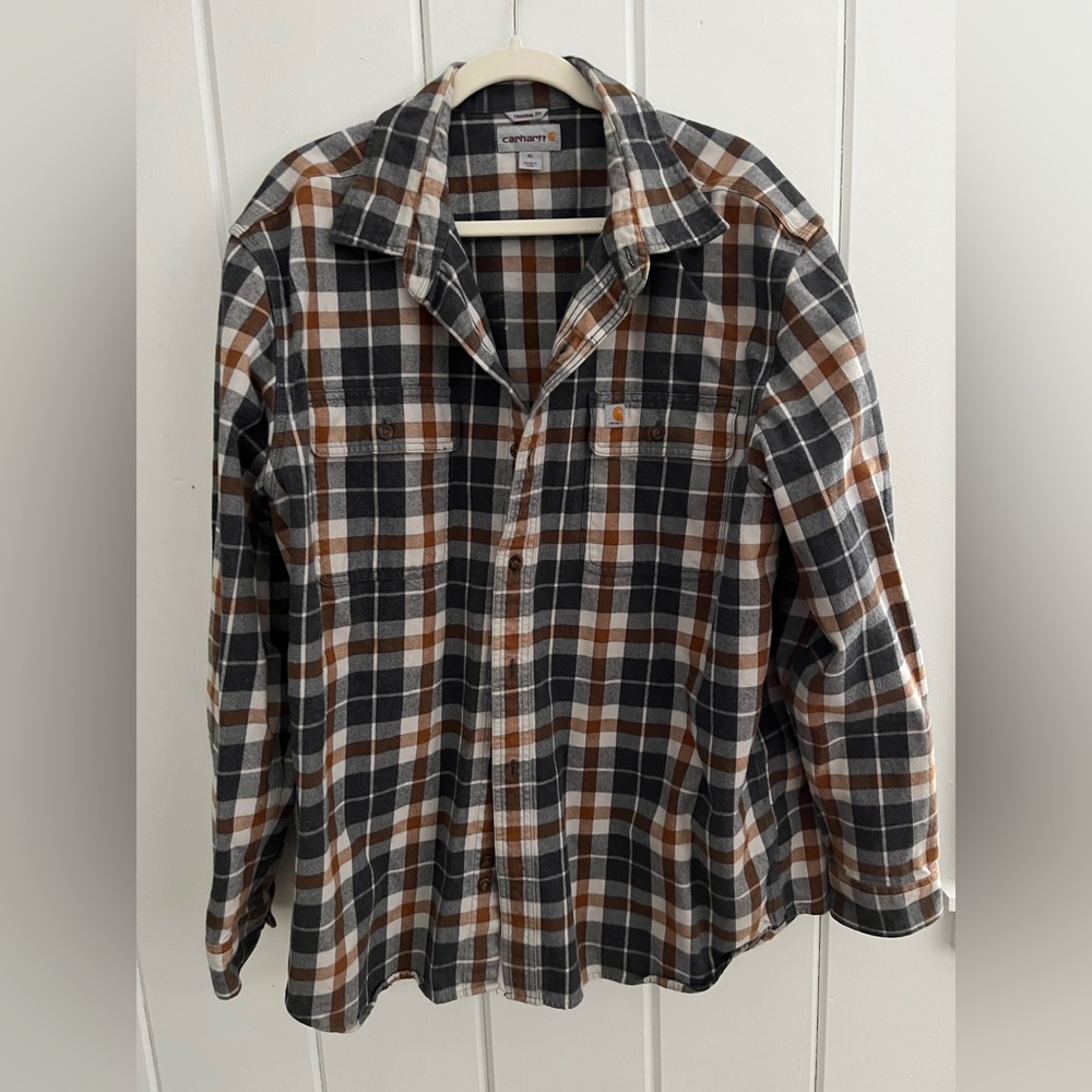 Carhartt Men's Plaid Button Down Shirt - Black, White, and Brown